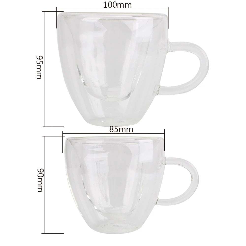 180ml/240ml Heart Love Shaped Tea Beer Mug Juice Cup Coffee Cups Mug Gift Double Layer Glass Mug Heat-Resisting Drinkware