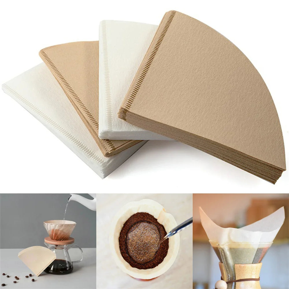 100 PCS V-shaped Wood Pulp Drip Paper V60-01 Cone White Coffee Filter Paper Coffee Strainer Bag Espresso Tea Infuser Accessories