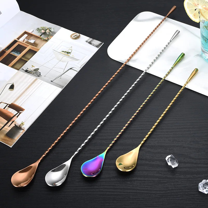 30/40/50cm Long Spiral Handle Cocktail Spoon Bartender Drink Shaker Muddler Stirrer Whisky Mixing Rod Kitchen Bar Utensils