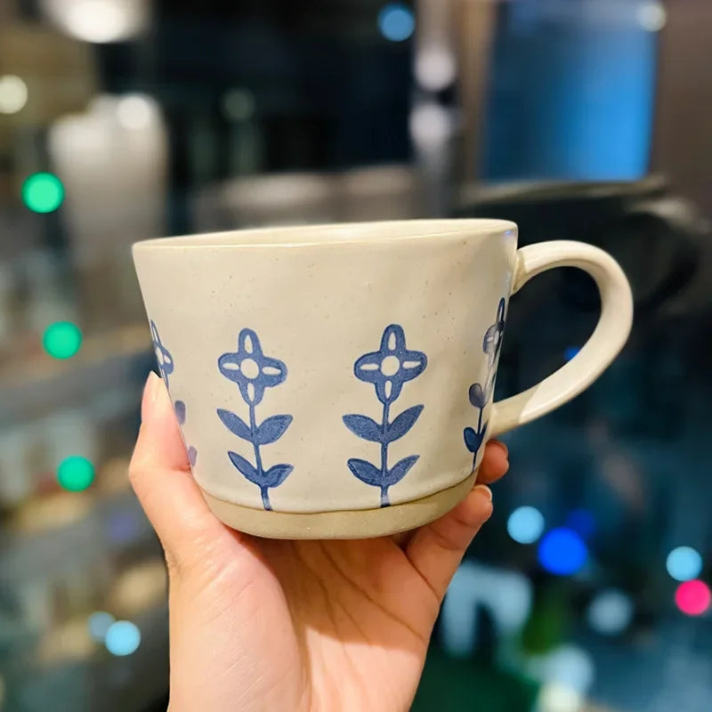 1pc Ceramic Flower Pattern Mug Coffee Cups Modern Porcelain Work Office Mug Milk Tea Cup For Home Office Drinkware Kitchen