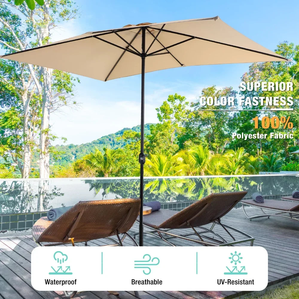 10 x 6.6ft Rectangle Patio Table Umbrella Outdoor Market Umbrella with 6 Steel Ribs and Crank Handle,Orange