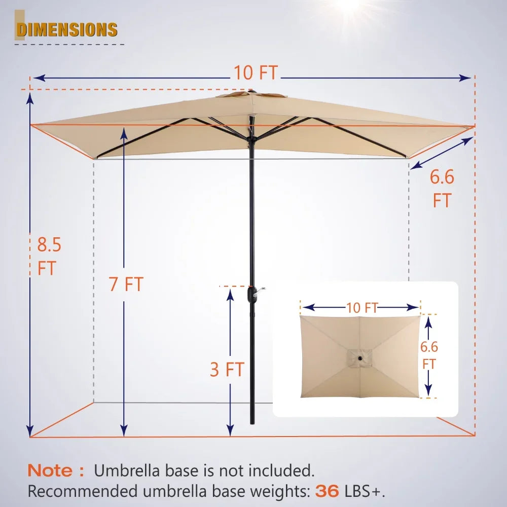 10 x 6.6ft Rectangle Patio Table Umbrella Outdoor Market Umbrella with 6 Steel Ribs and Crank Handle,Orange