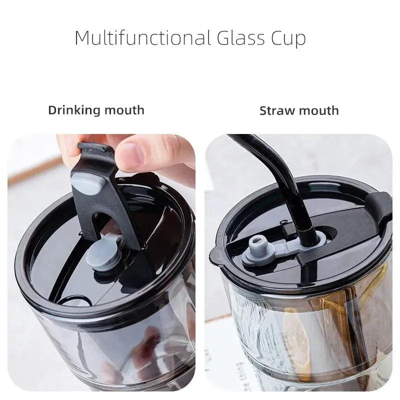 350ml 450ml Creative Glass Coffee Straw Cup With Lid Heat-Resistant Water Bottle Beer Tea Drinkware Couple Coffee Mug With Straw