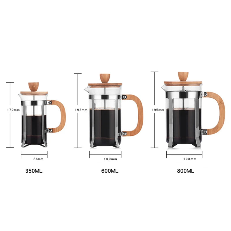 350ml/800ml French Press Coffee&Tea Maker Thickened Borosilicate Glass Coffee Press Kettle Teapot Stainless Steel Coffeeware Hot