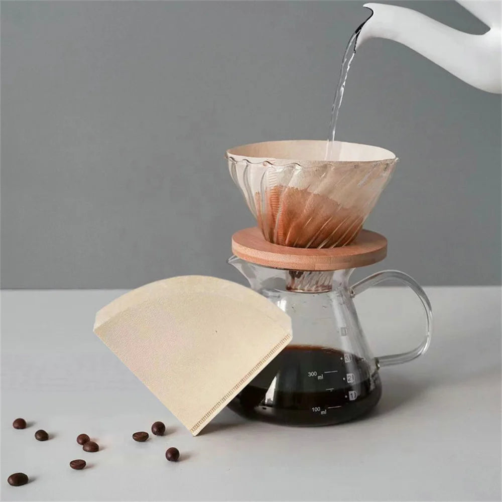 100 PCS V-shaped Wood Pulp Drip Paper V60-01 Cone White Coffee Filter Paper Coffee Strainer Bag Espresso Tea Infuser Accessories