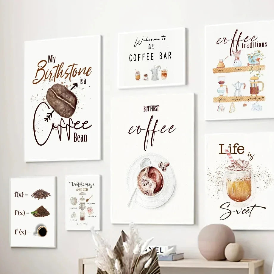 1Pcs Posters for Wall Art Canvas Painting Cappuccino Cafe Decoration Bedroom Restaurant Home Decorations Food Coffee Beans Decor