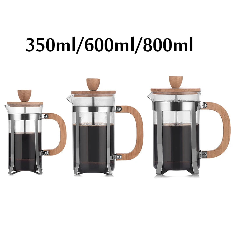 350ml/800ml French Press Coffee&Tea Maker Thickened Borosilicate Glass Coffee Press Kettle Teapot Stainless Steel Coffeeware Hot