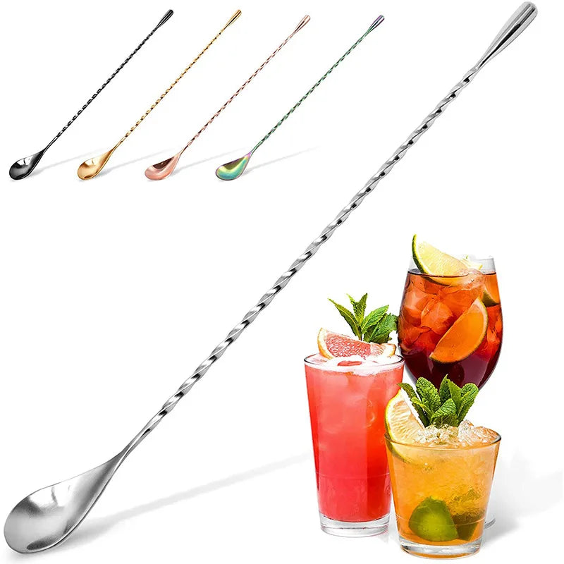 30/40/50cm Long Spiral Handle Cocktail Spoon Bartender Drink Shaker Muddler Stirrer Whisky Mixing Rod Kitchen Bar Utensils