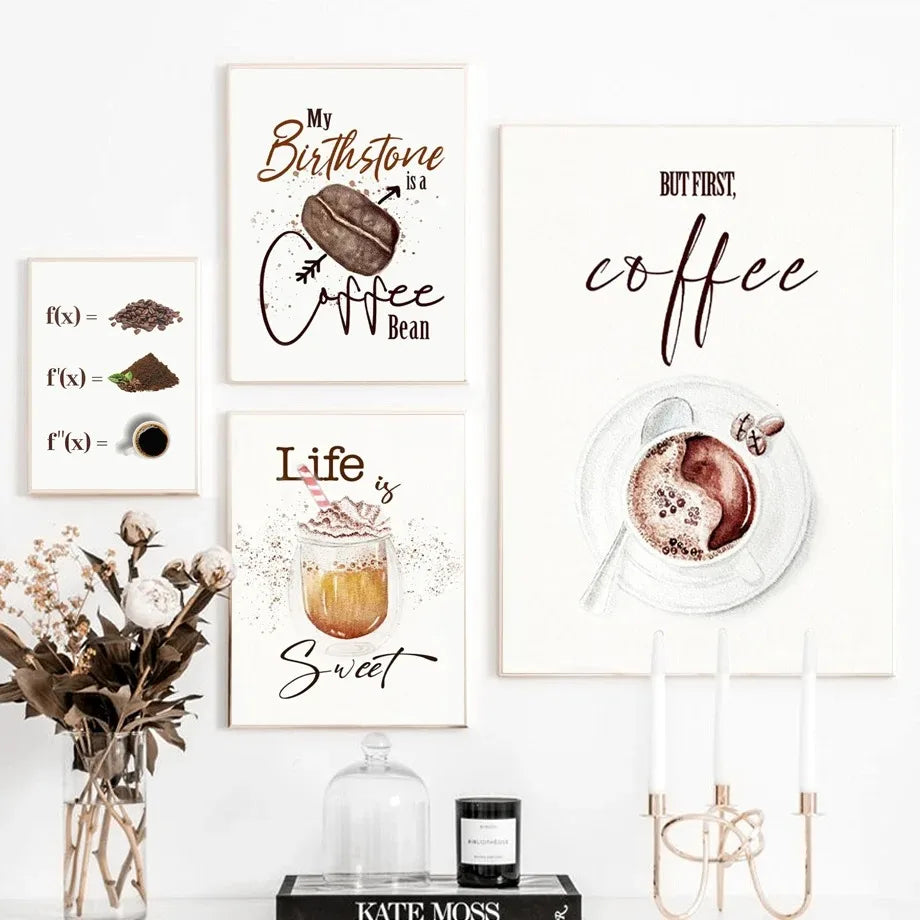 1Pcs Posters for Wall Art Canvas Painting Cappuccino Cafe Decoration Bedroom Restaurant Home Decorations Food Coffee Beans Decor