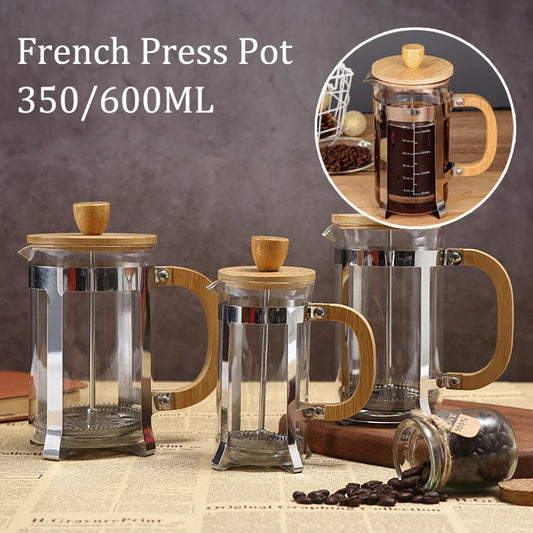 350/600ML Travel French Press Coffee Maker with Filter,Borosilicate Glass Heat-resistant,Anti-scald Handle,for Tea Pot Espresso